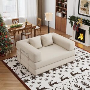 Sofá Cama Futón 4 En 1 Extraíble Plegable 53.15 Pulgadas Queen Pana Beige