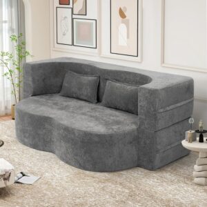 Sofá Cama Futón Plegable 78 Pulgadas Queen Tela Gris Chaise