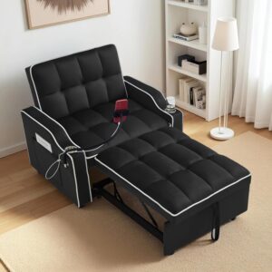 Sofá Cama 3 En 1 Extraíble Biplaza Negro Respaldo Ajustable