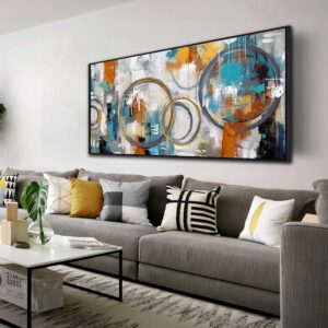 Arte abstracto negro, 29 x 59" con marco