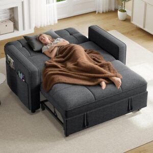 Sofá Cama Futón 3 En 1 Extraíble 55 Pulgadas Lino Respaldo Ajustable Almacenamiento