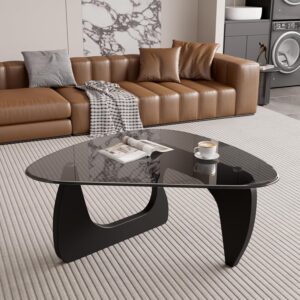 Mesa de Centro Triangular Vidrio Templado Mid-Century Negro