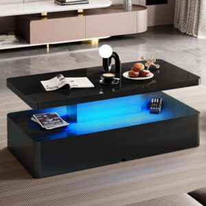 Spurgehom Mesa de Centro LED Alto Brillo 2 Niveles