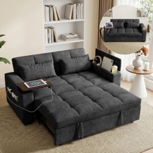 Sofá Cama Extraíble Biplaza Felpilla USB Mesa Auxiliar