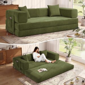 Sofá Cama Plegable 78.8 Pulgadas Pana Verde Sin Montaje