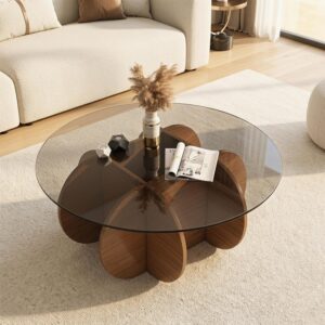 ADORZ Mesa de Centro Redonda Vidrio Templado 31.5"