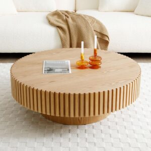 Mesa de Centro Redonda Madera Acanalada Roble 31.49"
