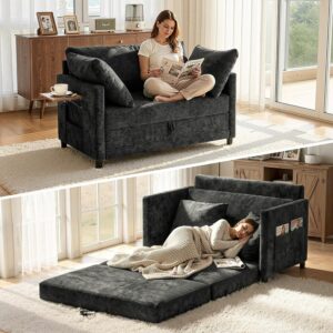 Sofá Cama Futón Extraíble Plegable 50 Pulgadas Gris Mesa Auxiliar Marco Madera