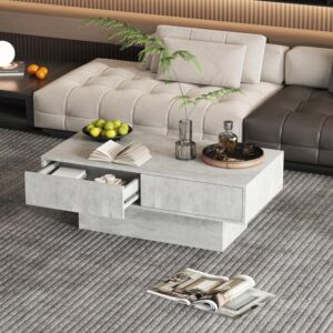 HedoAjim Mesa de Centro Rectangular Madera LED Cajones Gris