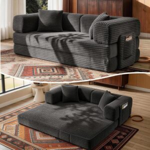 Sofá Cama Futón Extraíble Plegable Pana Gris Sin Estructura