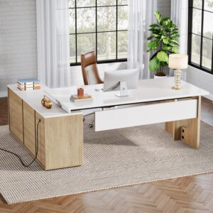 Tribesigns Escritorio en L 74.8" Con Almacenamiento, Blanco/Madera