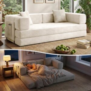 Sofá Cama 4 En 1 78.8 Pulgadas Pana Beige Sin Estructura Sin Montaje