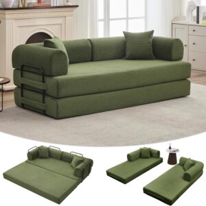 Sofá Cama 4 En 1 Plegable 79 Pulgadas Biplaza Pana Verde Sin Estructura Sin Montaje