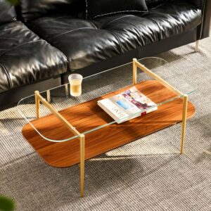 AGV LIGHTING Mesa de Centro Cristal Mid-Century Nogal