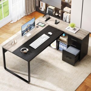DWVO Escritorio en L 71" Con Cajones Con Archivador Con Carga USB Con Almacenamiento