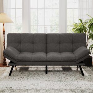 Sofá Cama Futón Biplaza Lino Reposabrazos Ajustables