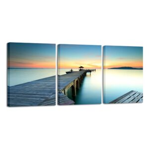 Wieco Art 3 piezas de lienzo de paisaje marino impresiones de arte de pared, puesta de sol