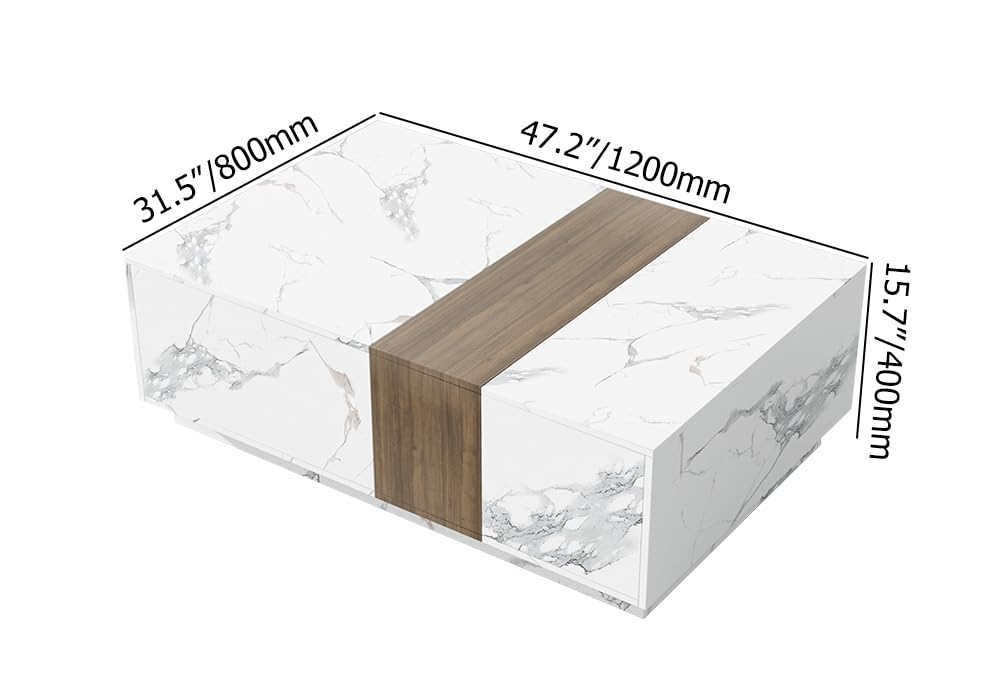 Homary - Mesa de centro de mármol y nogal, color blanco, diseño moderno de - Imagen 2