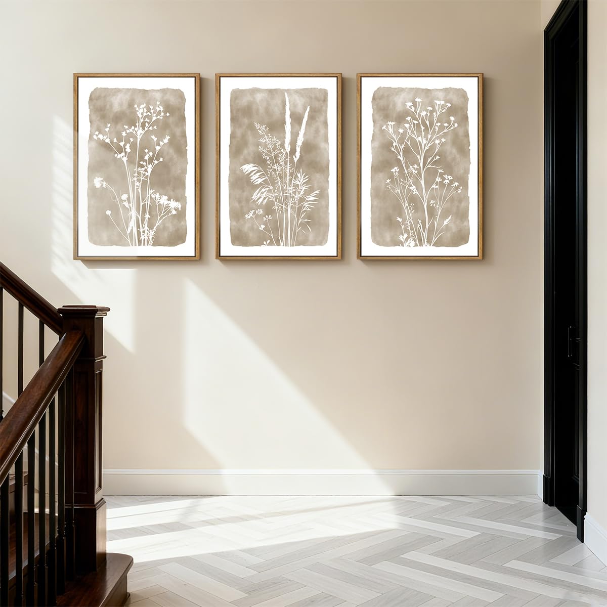 ANHUIB Lienzo decorativo floral neutro beige de 16 x 24 pulgadas, marco marrón, botanital - Imagen 4