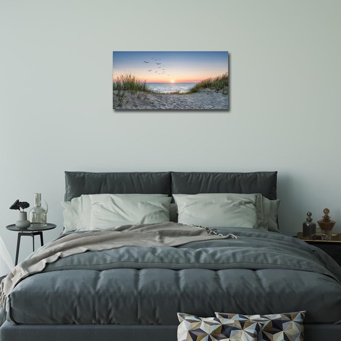 RUIFENGL Arte de pared de playa al atardecer, diseño de gaviota, duna de - Imagen 4