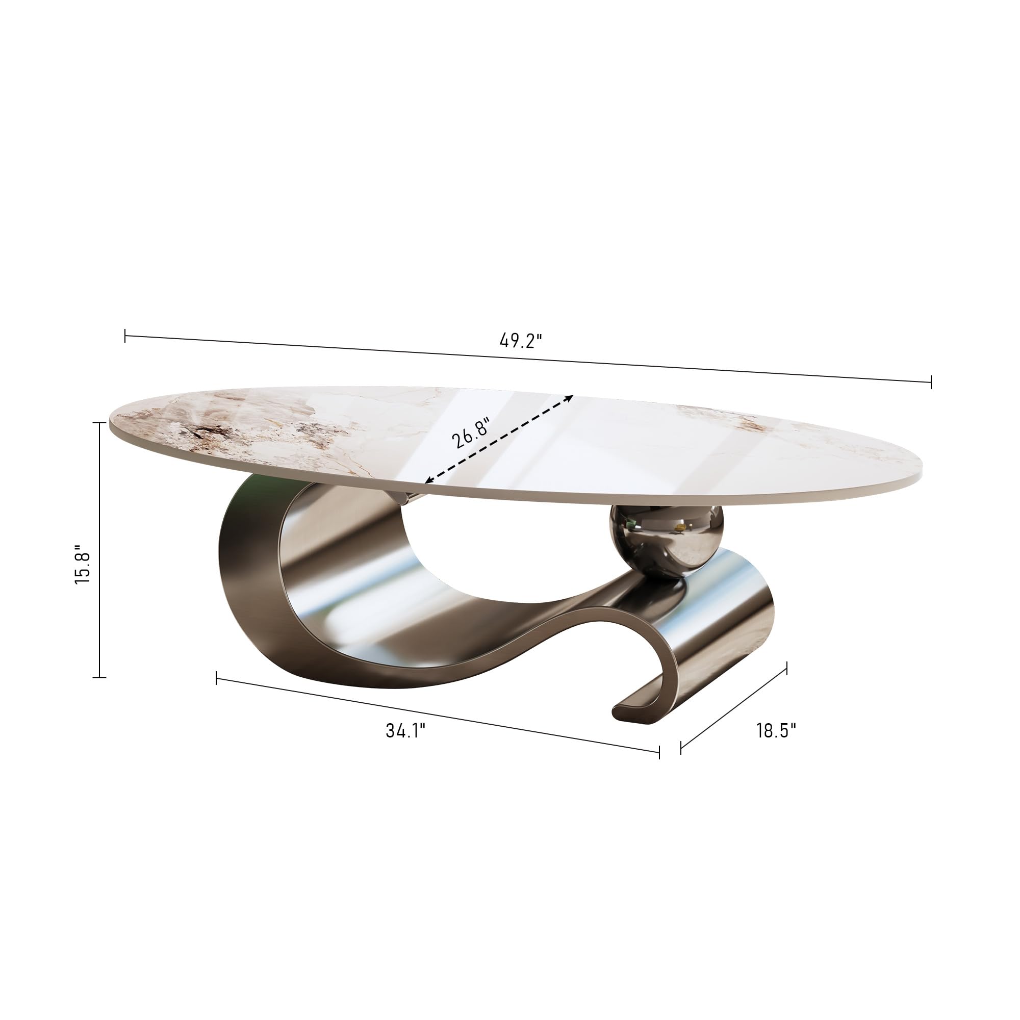 Mesa de centro moderna ovalada de mármol sintético de 49.2 pulgadas con base de metal - Imagen 2