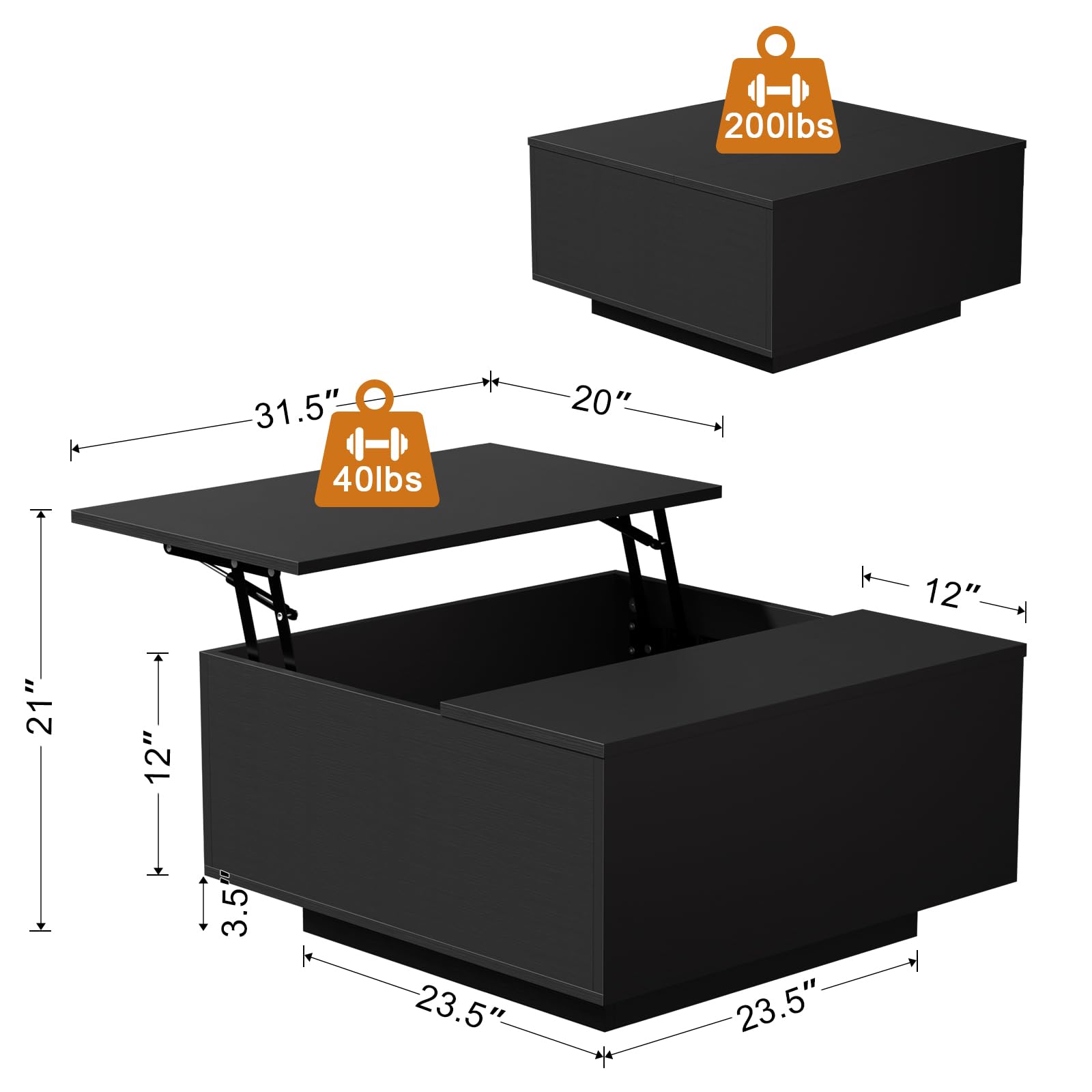 FABATO - Mesa auxiliar de madera con tapa elevable, 31.5 pulgadas - Imagen 5