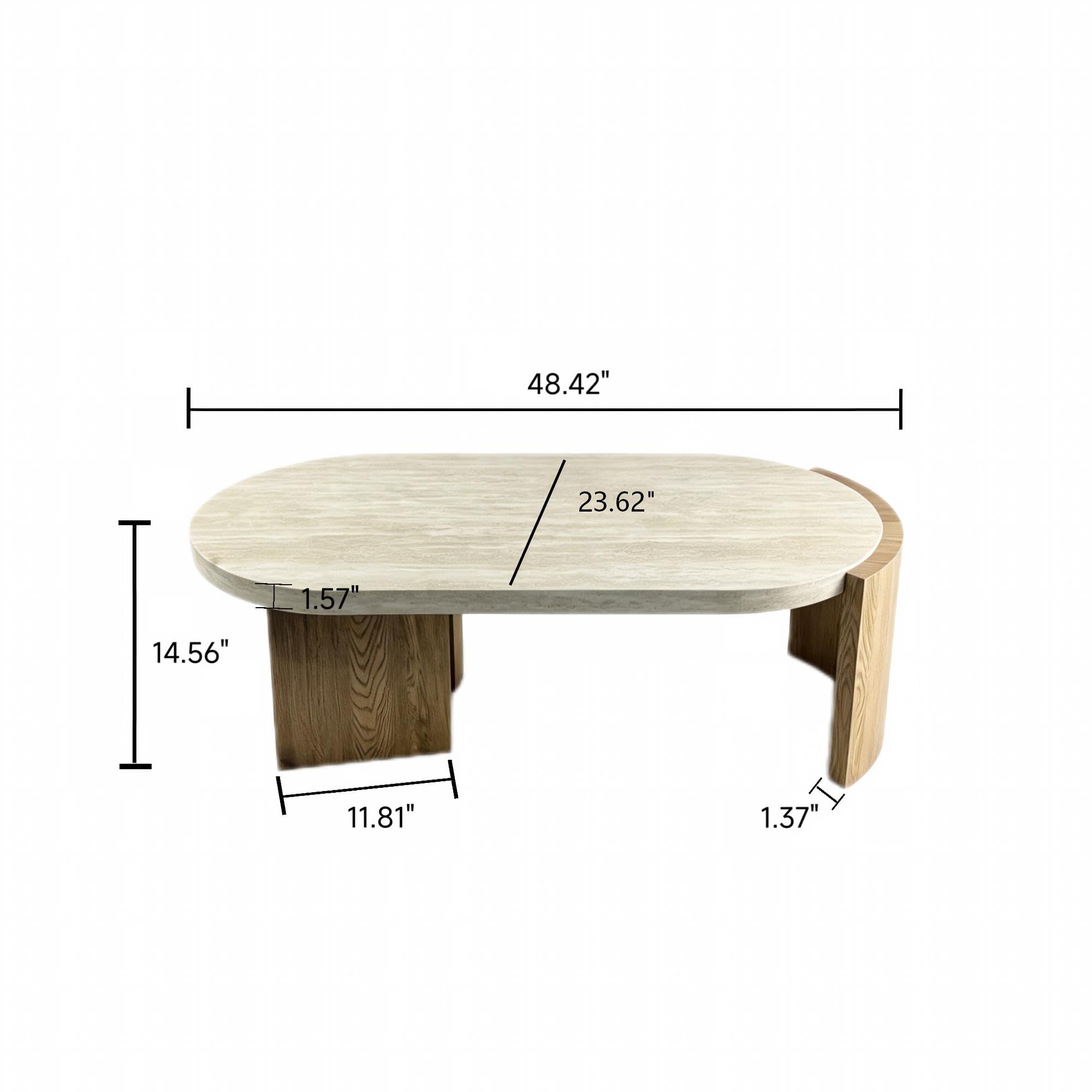Mesa de centro ovalada de 48.42" con patas curvas y parte superior de - Imagen 2