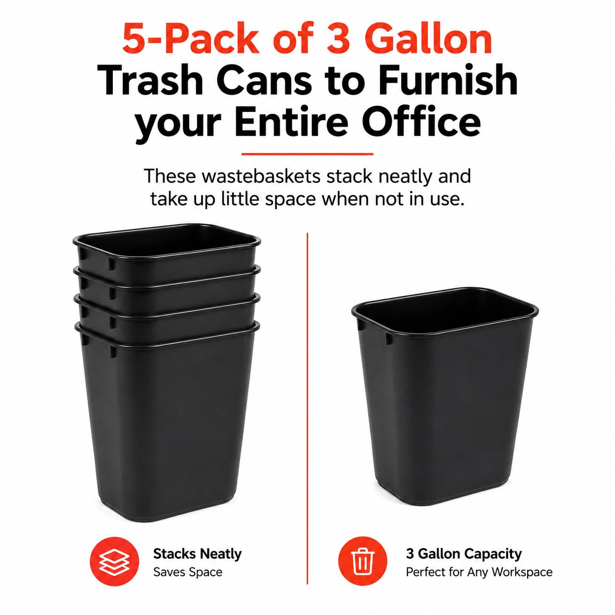 Cubo de basura de plástico negro de 3.5 galones para debajo del escritorio - Imagen 5