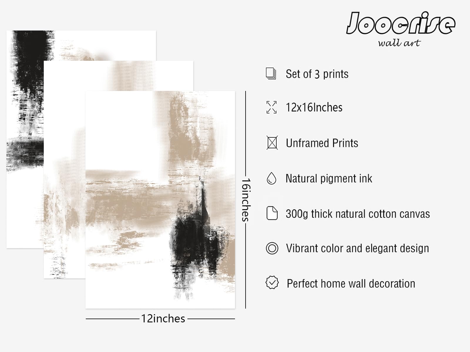 Joocrise Juego de 3 pinturas abstractas de color beige para pared, lienzo neutro - Imagen 2