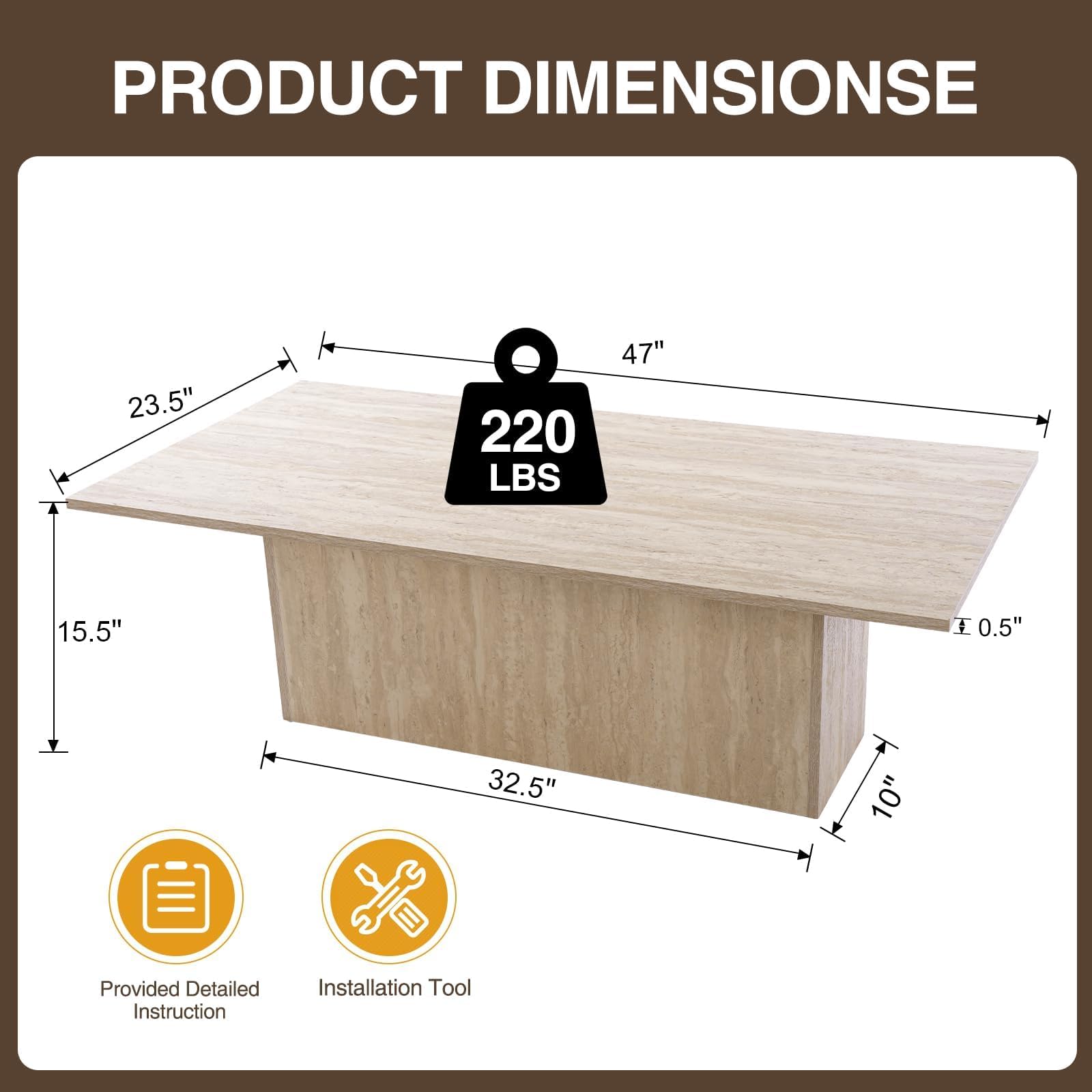 Mesa de centro rectangular moderna beige falso travertino - Imagen 2