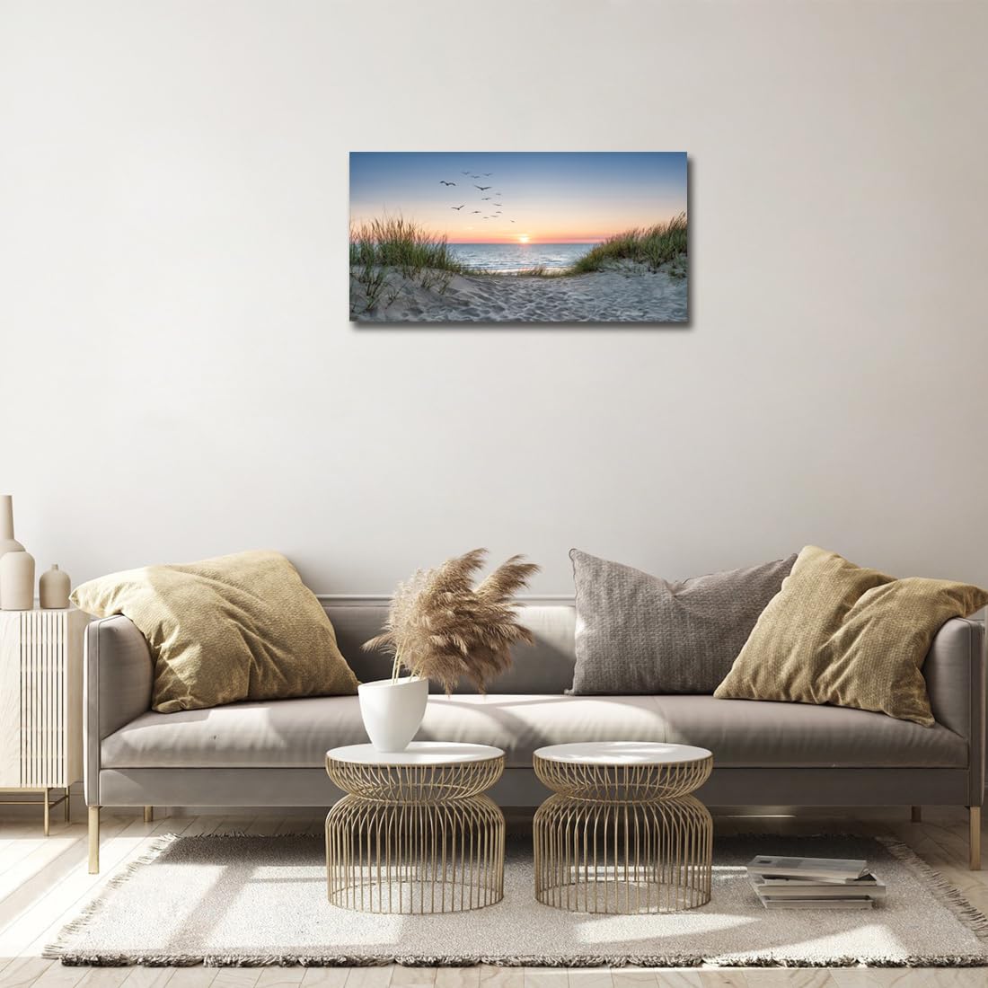 RUIFENGL Arte de pared de playa al atardecer, diseño de gaviota, duna de - Imagen 2
