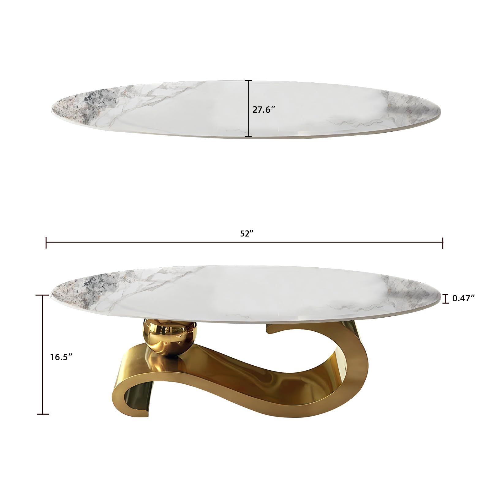 Mesa auxiliar ovalada de mármol de 52 pulgadas para sala de estar - Imagen 2