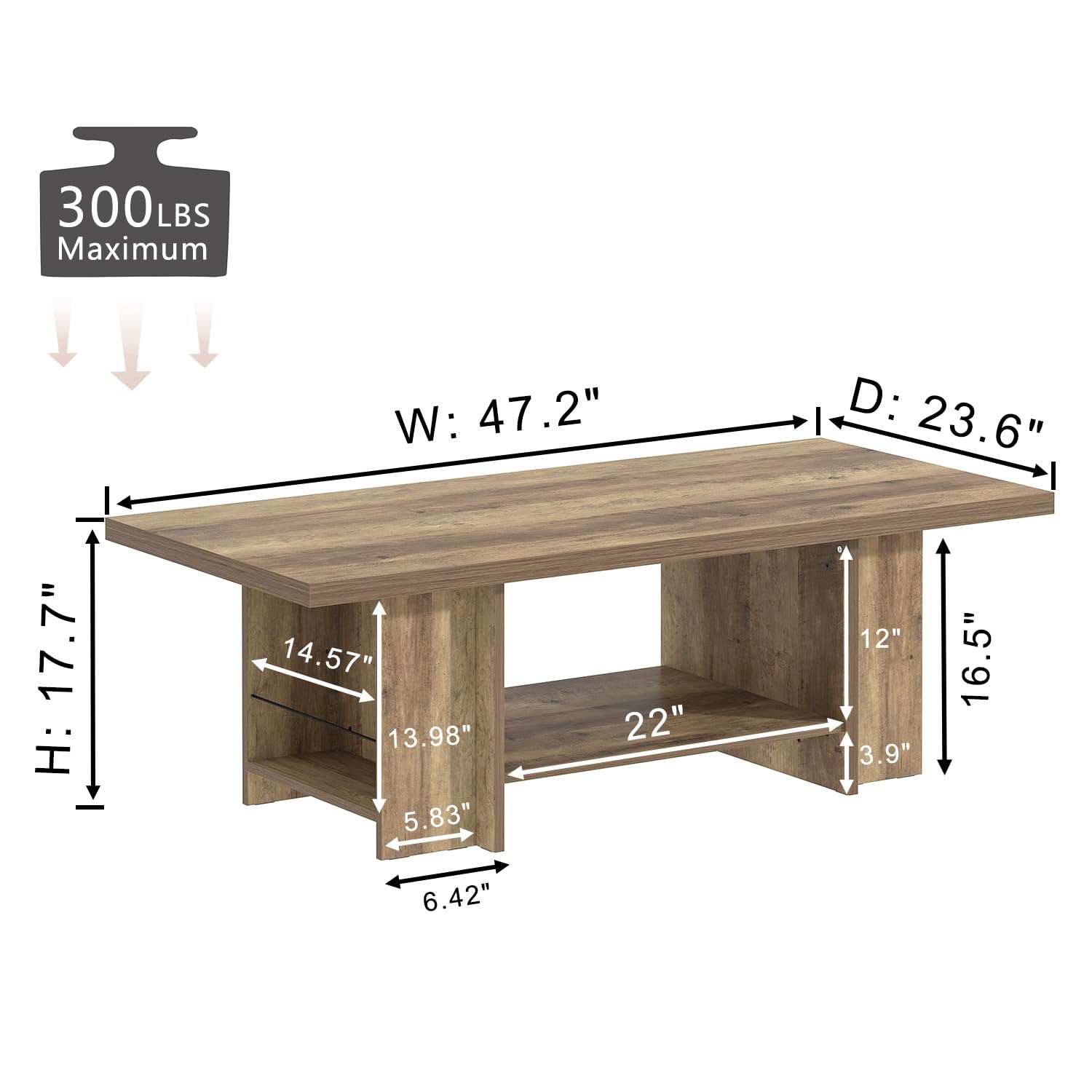 Mesa auxiliar de madera, mesa central moderna para sala de estar con estante inferior - Imagen 2