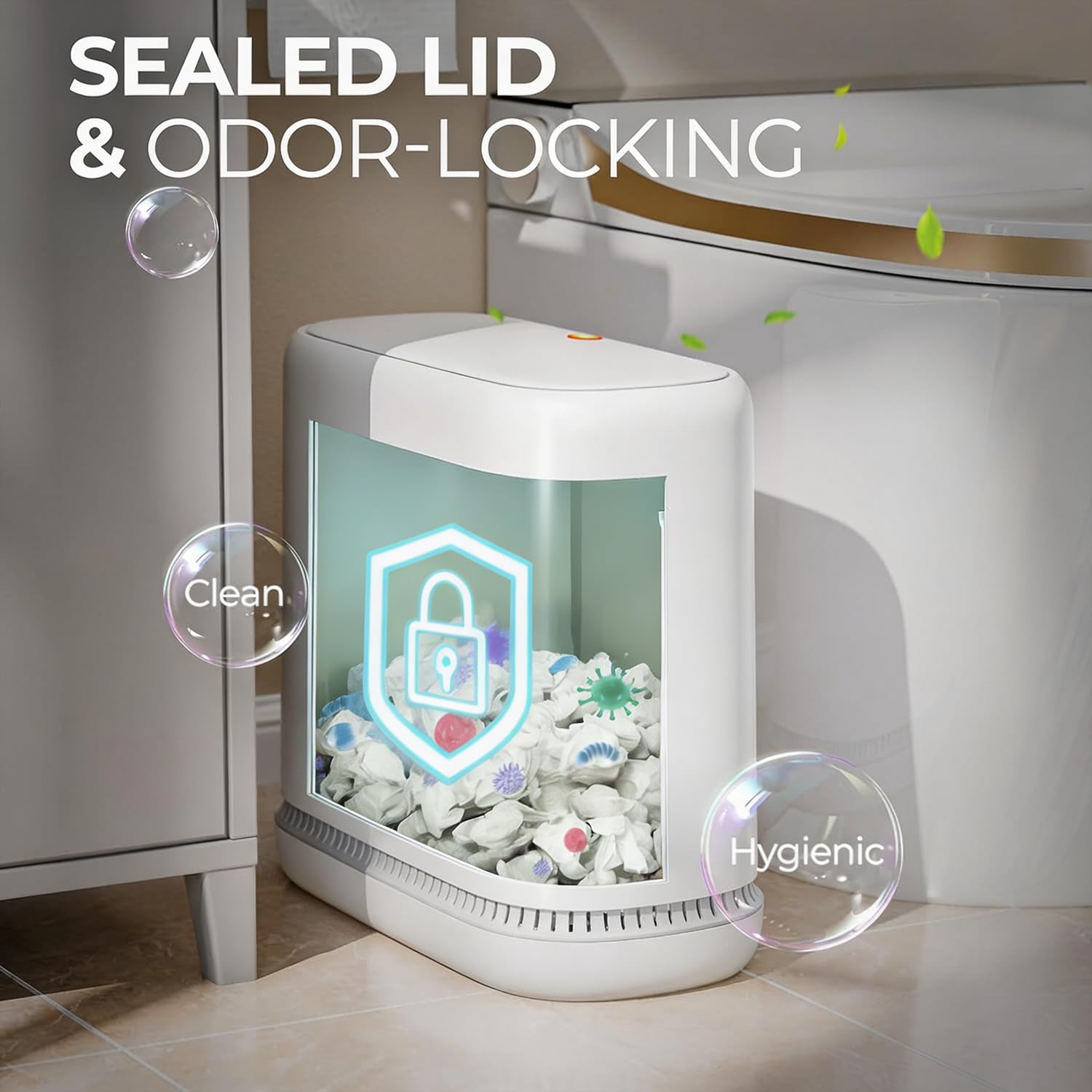 Cubo de basura pequeño para baño con tapa, control de olores - Imagen 5