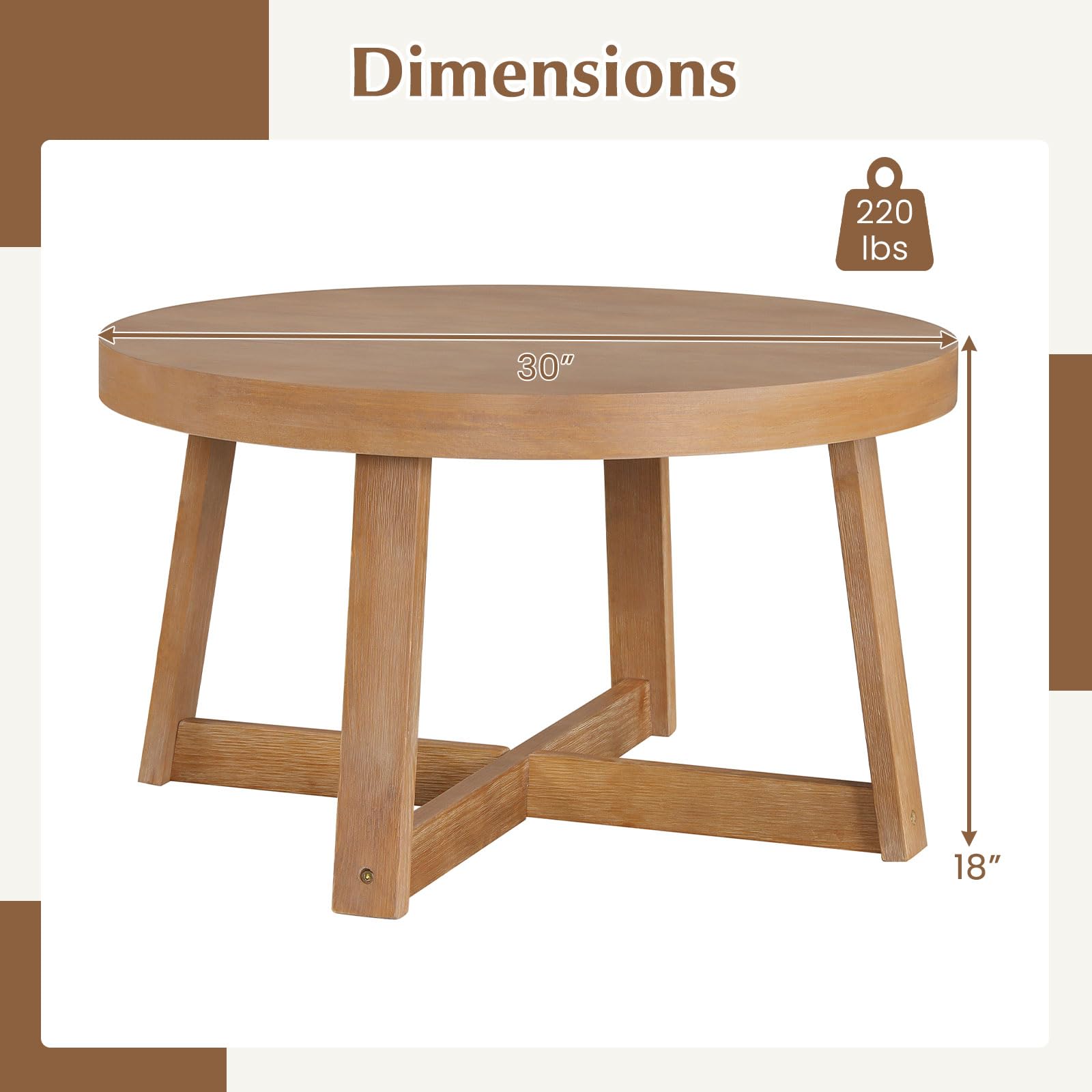 GIANTEX Mesa de centro redonda, mesa central de madera de 30 pulgadas para - Imagen 2