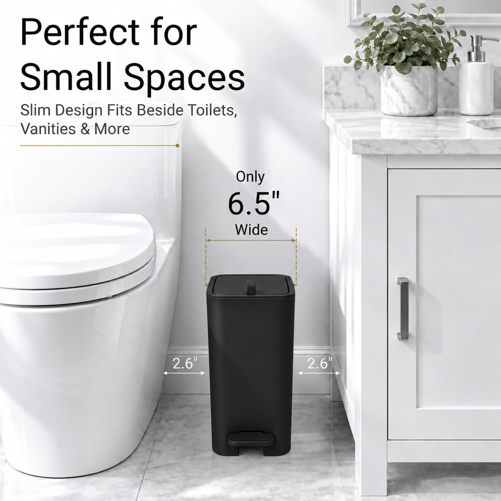 Cubo de basura pequeño para baño con tapa, bote de basura delgado - Imagen 2