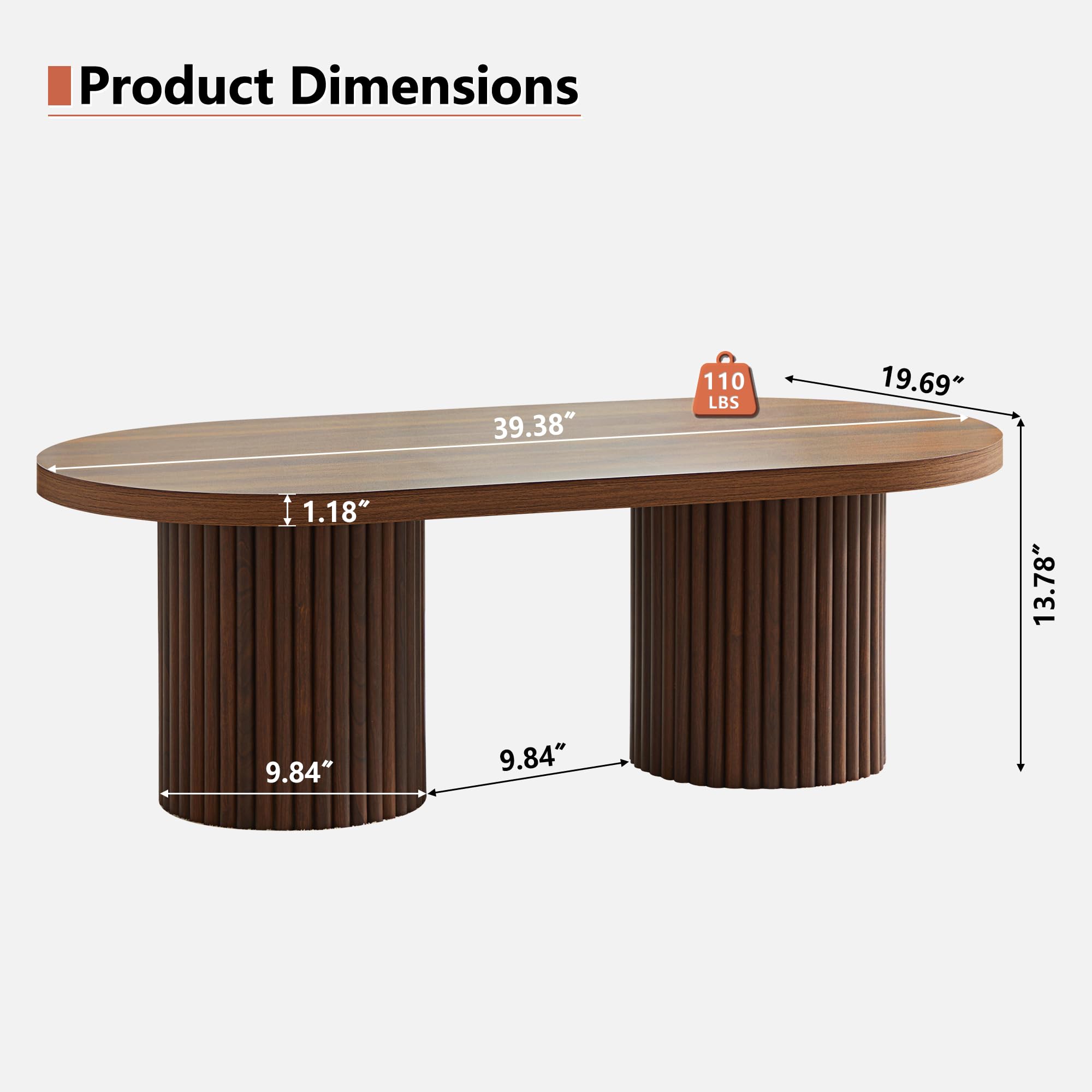 Mesa de centro ovalada acanalada, mesa de centro de madera estilo granja - Imagen 2