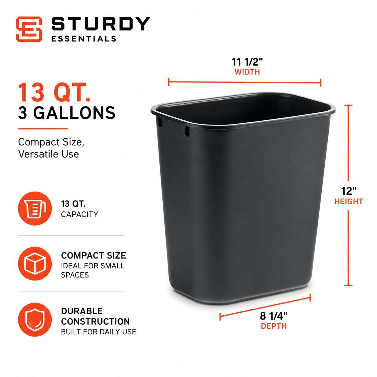 Cubo de basura de plástico negro de 3.5 galones para debajo del escritorio - Imagen 2