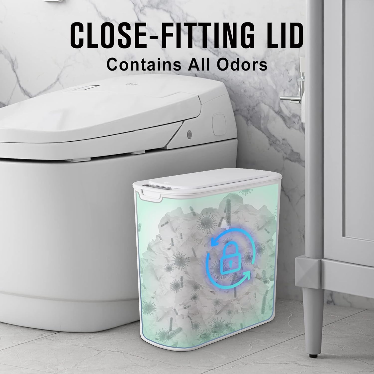 Cesun Basurero automático de baño pequeño con tapa, 2.6 galones - Imagen 4