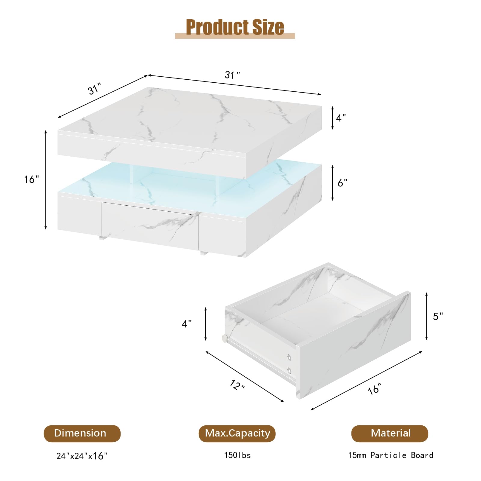 Mesa auxiliar LED con 2 cajones de almacenamiento para sala de estar - Imagen 2