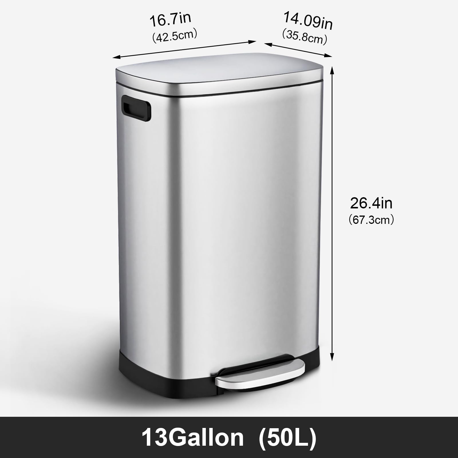ELPHECO Basurero de cocina con tapa de acero inoxidable de 13 galones - Imagen 4