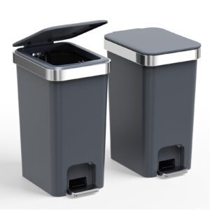 Juego de 2 cubos de basura para baño con tapa de 2.6 galones, cubo de basura pequeño