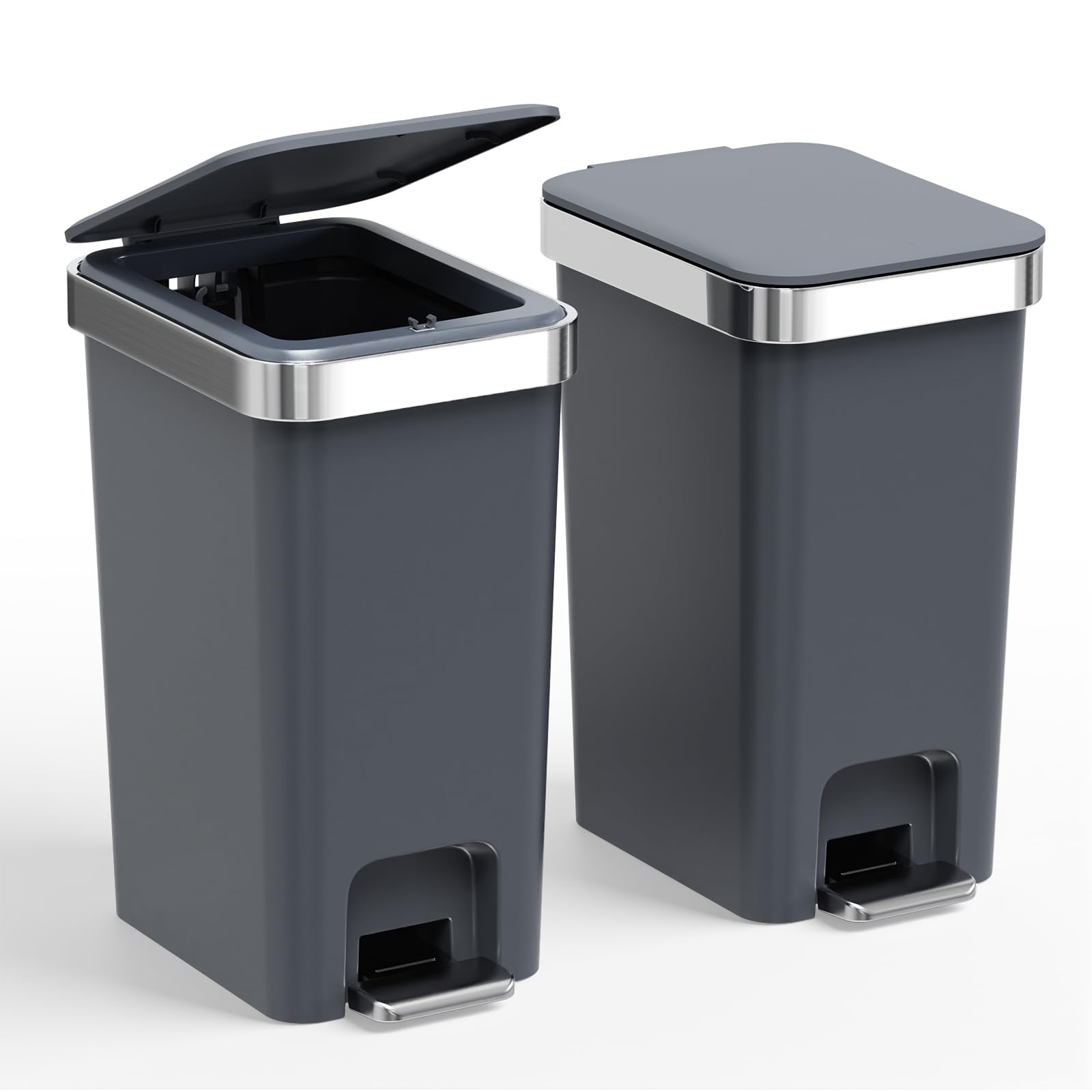 Juego de 2 cubos de basura para baño con tapa de 2.6 galones, cubo de basura pequeño