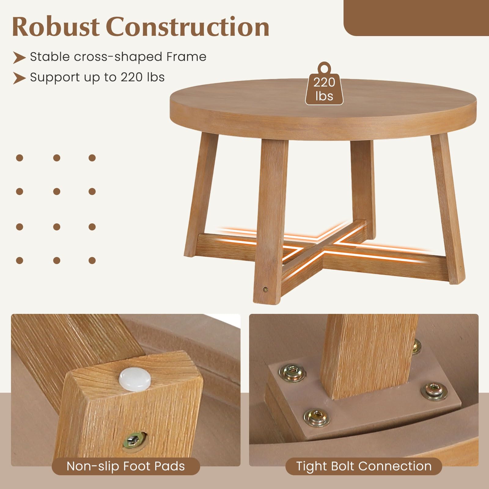 GIANTEX Mesa de centro redonda, mesa central de madera de 30 pulgadas para - Imagen 5