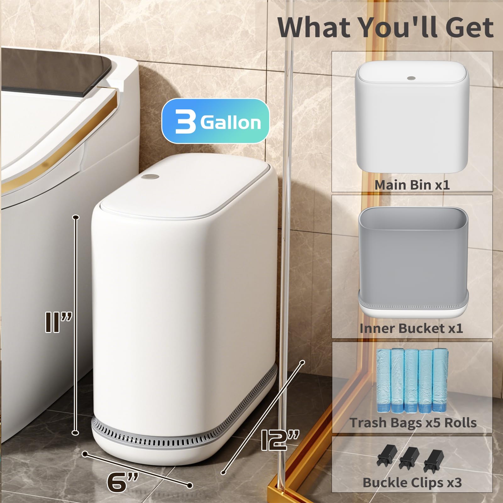 Cubo de basura pequeño para baño con tapa - Imagen 5