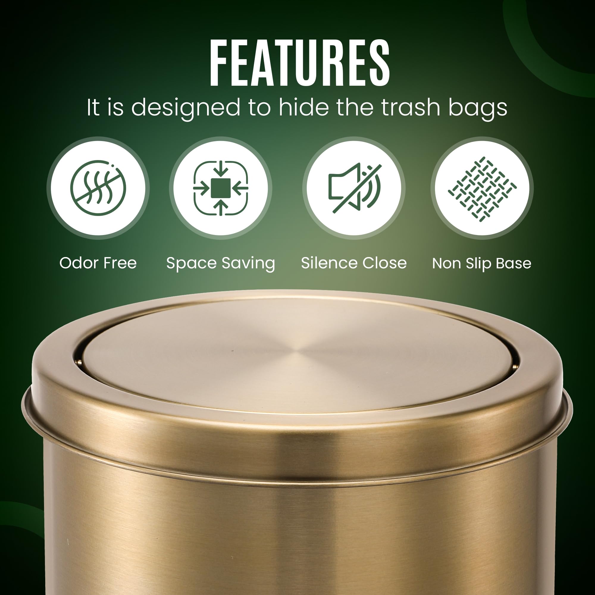 Bote de basura dorado | Cubo de basura de baño con tapa | Cubo de basura de metal pequeño - Imagen 5