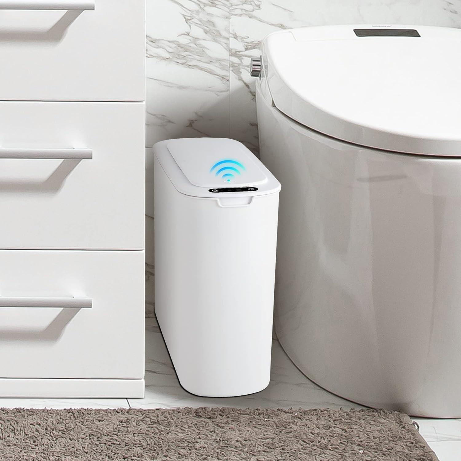 Cesun Basurero automático de baño pequeño con tapa, 2.6 galones