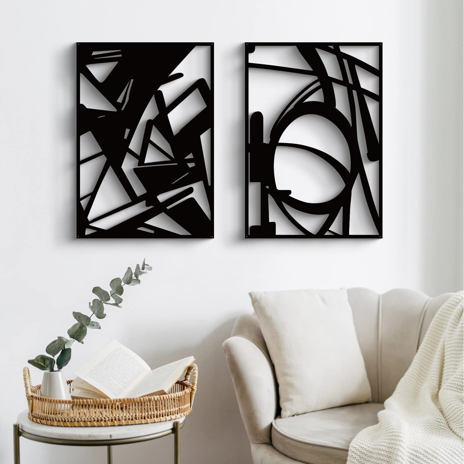 Paquete de 4 arte de pared de metal abstracto negro - Imagen 3