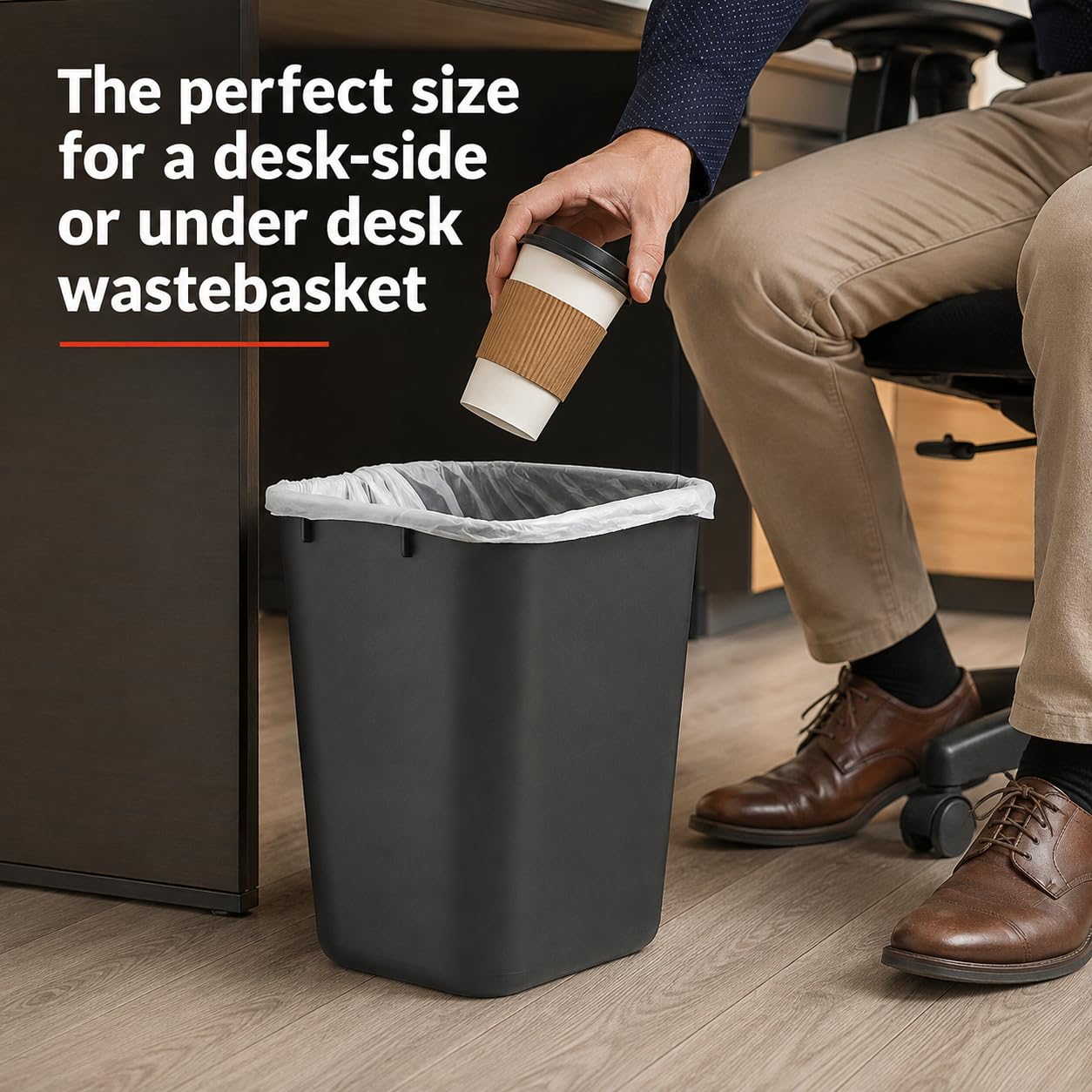 Cubo de basura de plástico negro de 3.5 galones para debajo del escritorio - Imagen 4