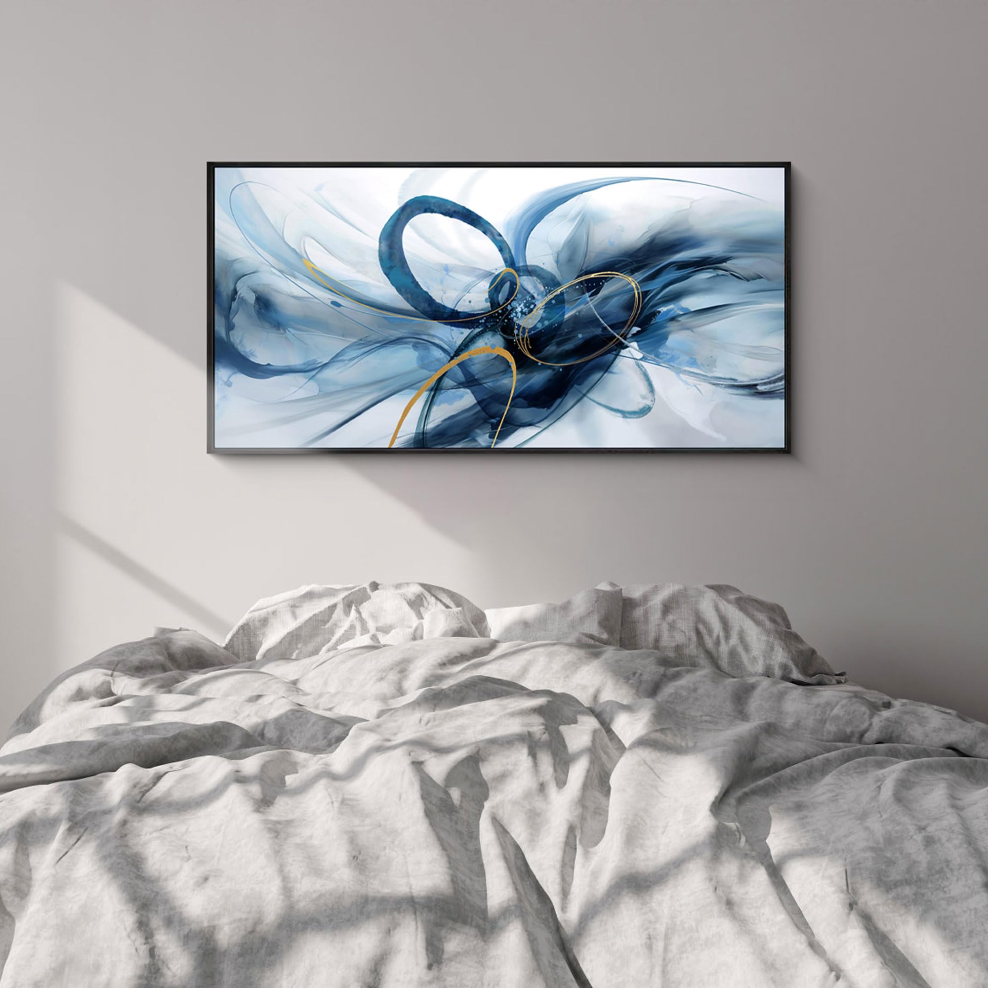 XLSJERST Arte de Pared con Marco - Arte Moderno de Lienzo Abstracto en Azul y Blanco - Imagen 3